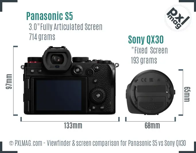 Panasonic S5 vs Sony QX30 Screen and Viewfinder comparison
