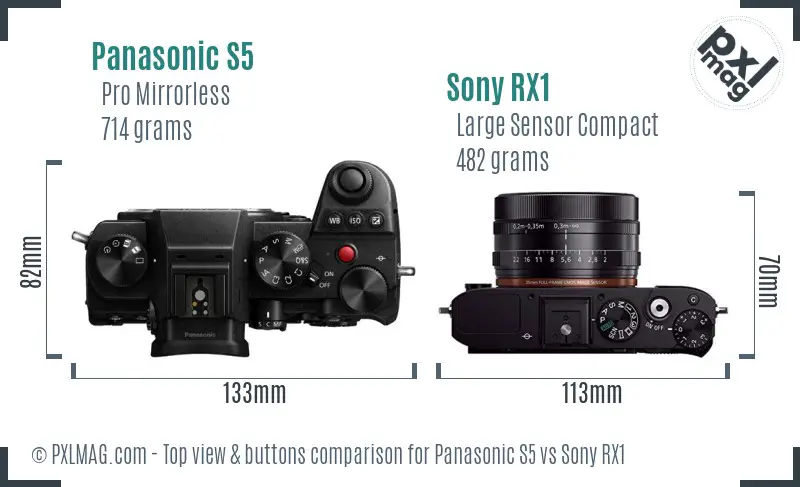 Panasonic S5 vs Sony RX1 top view buttons comparison