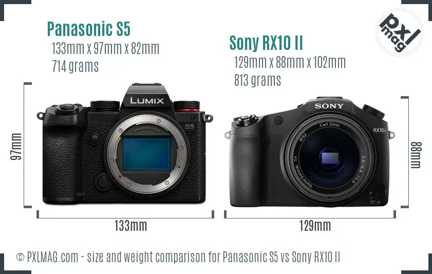 Panasonic S5 vs Sony RX10 II size comparison
