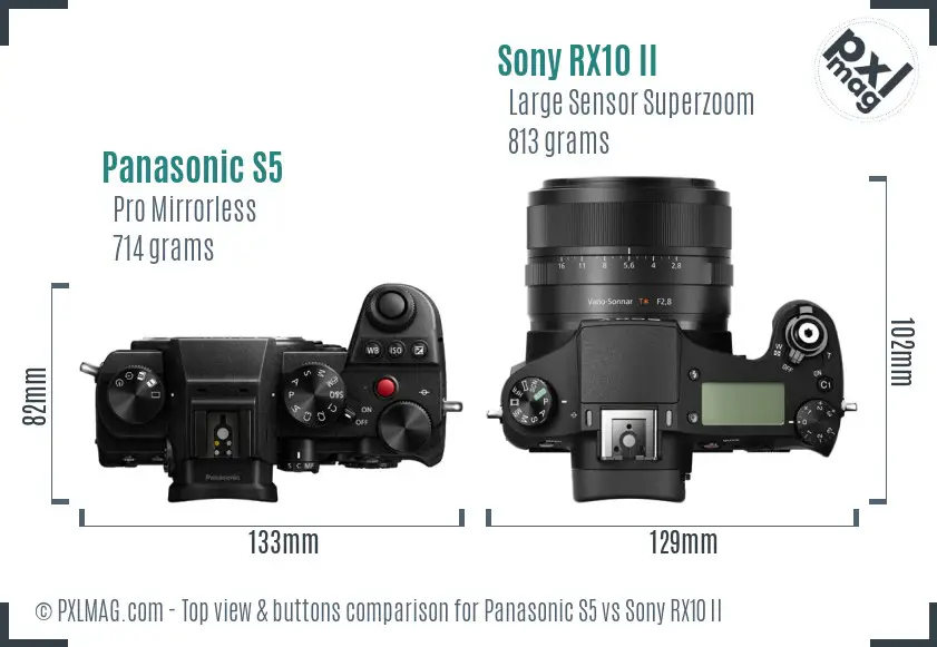 Panasonic S5 vs Sony RX10 II top view buttons comparison