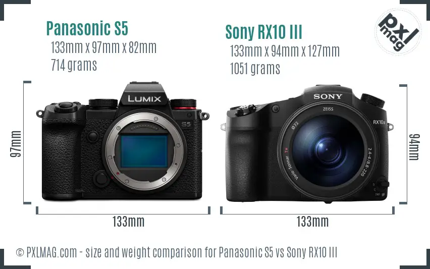 Panasonic S5 vs Sony RX10 III size comparison
