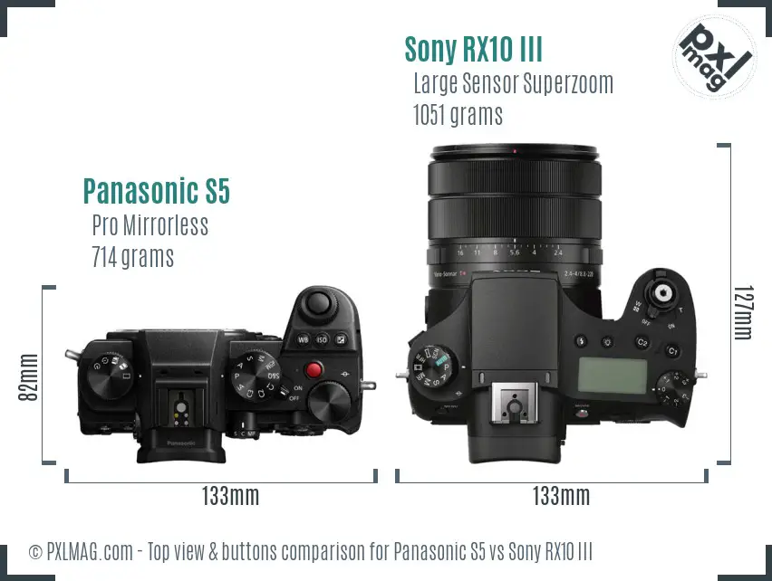 Panasonic S5 vs Sony RX10 III top view buttons comparison