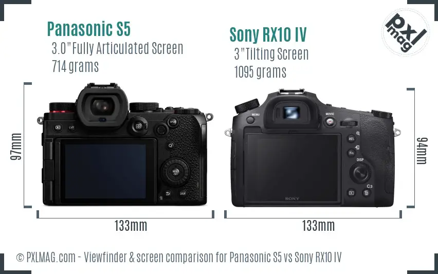 Panasonic S5 vs Sony RX10 IV Screen and Viewfinder comparison