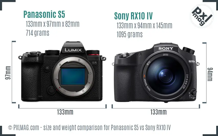 Panasonic S5 vs Sony RX10 IV size comparison