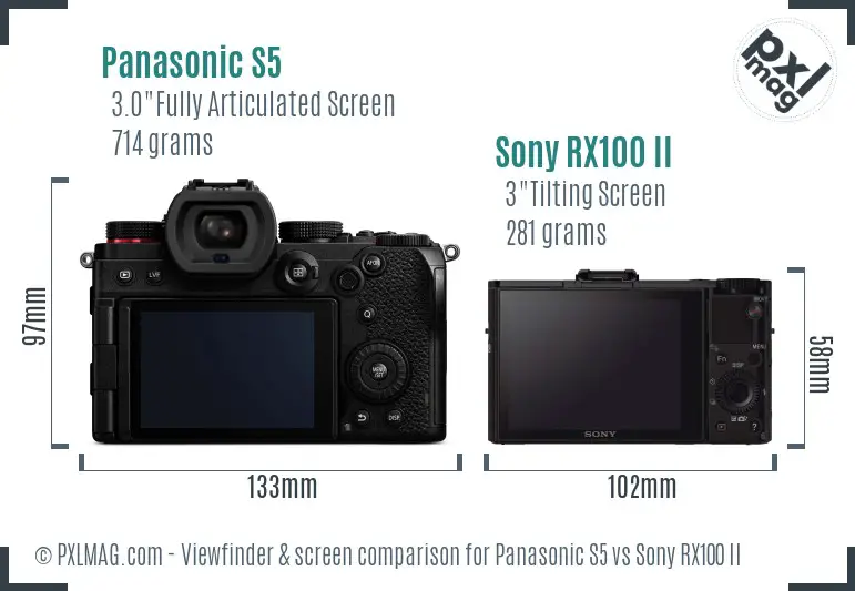 Panasonic S5 vs Sony RX100 II Screen and Viewfinder comparison