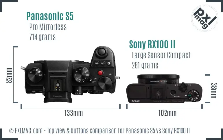 Panasonic S5 vs Sony RX100 II top view buttons comparison