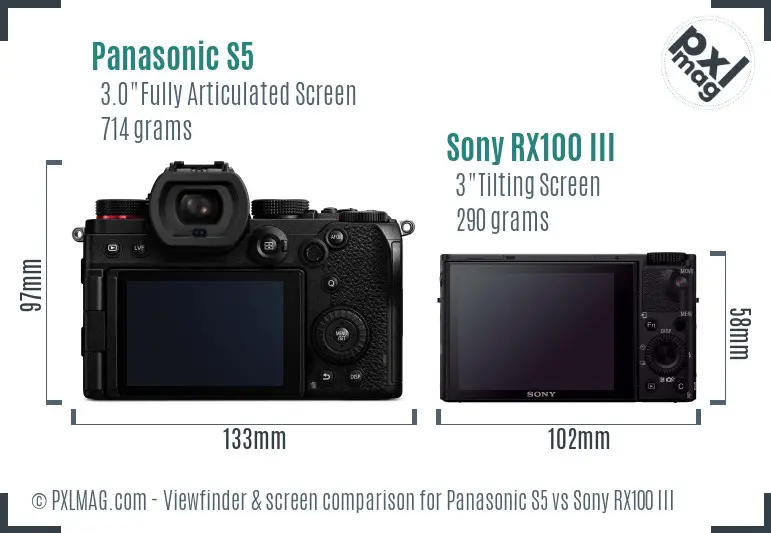 Panasonic S5 vs Sony RX100 III Screen and Viewfinder comparison