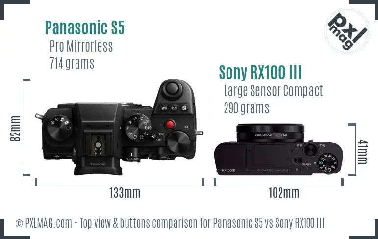 Panasonic S5 vs Sony RX100 III top view buttons comparison