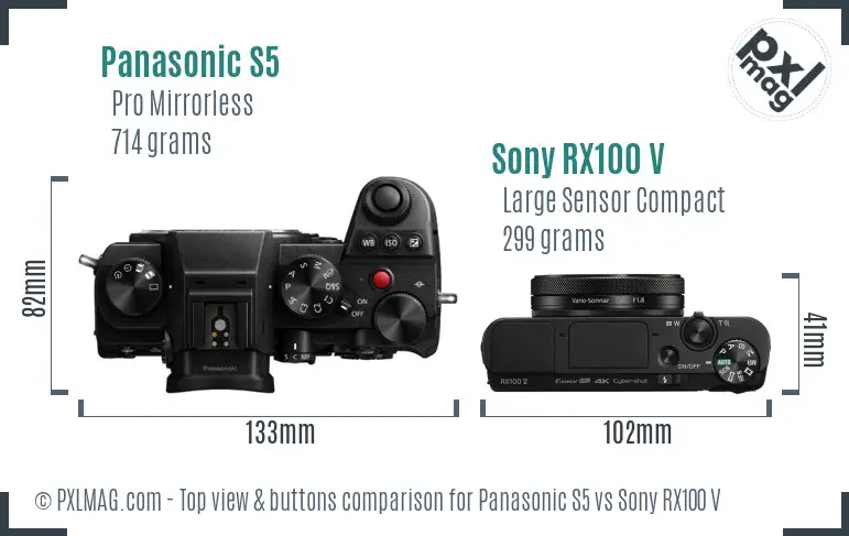 Panasonic S5 vs Sony RX100 V top view buttons comparison