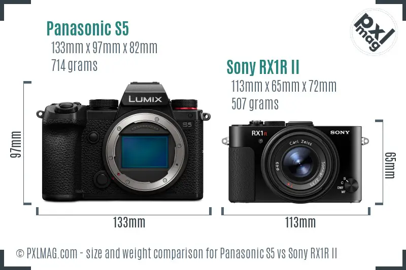 Panasonic S5 vs Sony RX1R II size comparison