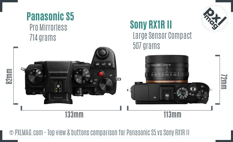 Panasonic S5 vs Sony RX1R II top view buttons comparison