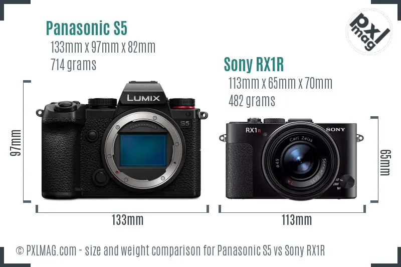 Panasonic S5 vs Sony RX1R size comparison