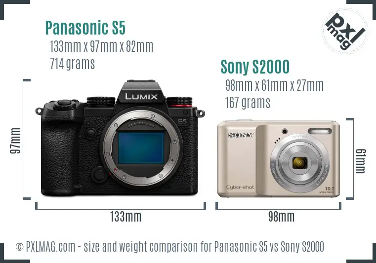 Panasonic S5 vs Sony S2000 size comparison