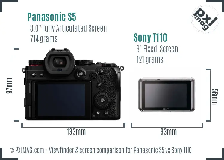 Panasonic S5 vs Sony T110 Screen and Viewfinder comparison