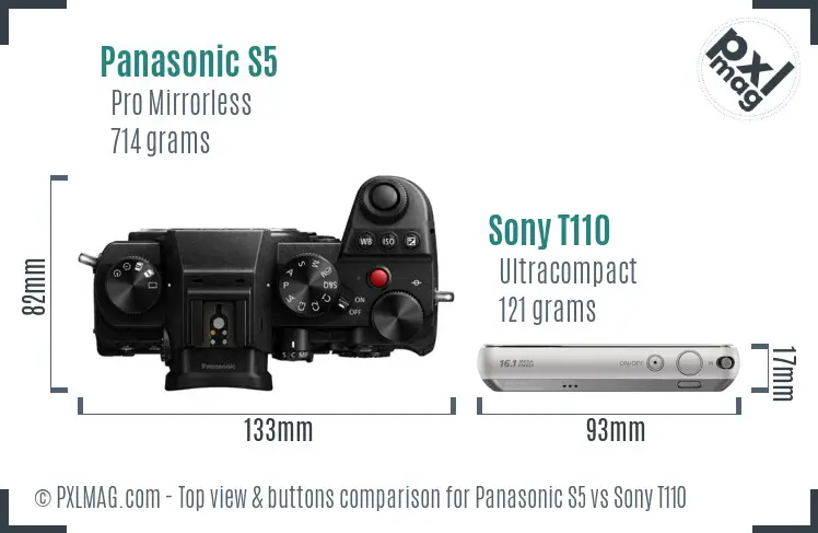 Panasonic S5 vs Sony T110 top view buttons comparison