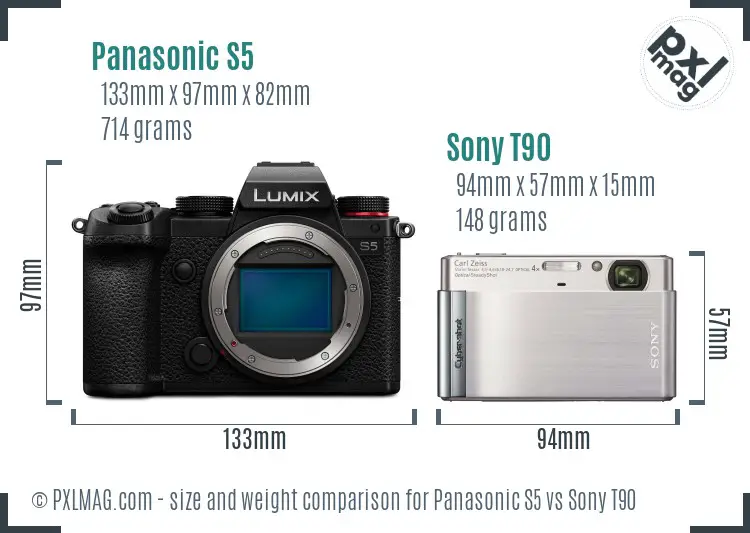 Panasonic S5 vs Sony T90 size comparison