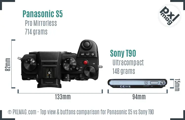 Panasonic S5 vs Sony T90 top view buttons comparison