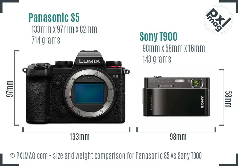 Panasonic S5 vs Sony T900 size comparison