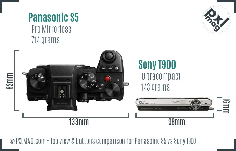 Panasonic S5 vs Sony T900 top view buttons comparison