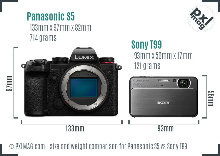Panasonic S5 vs Sony T99 size comparison