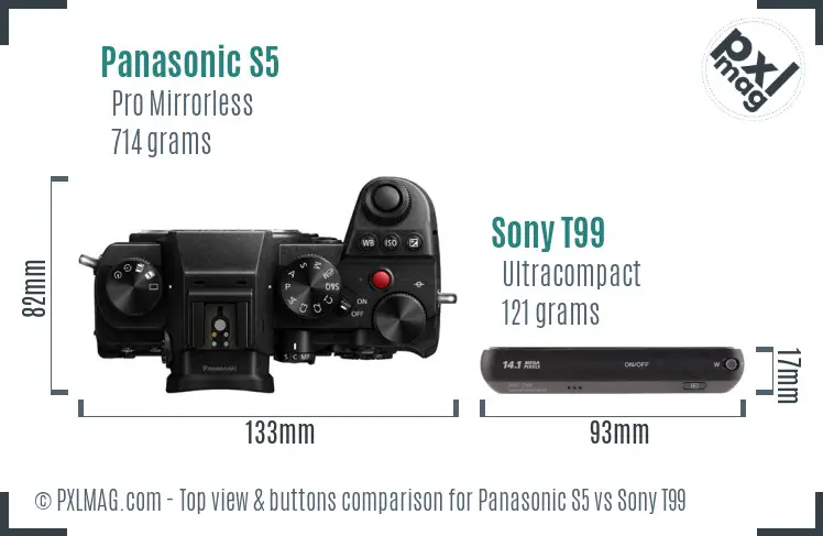 Panasonic S5 vs Sony T99 top view buttons comparison