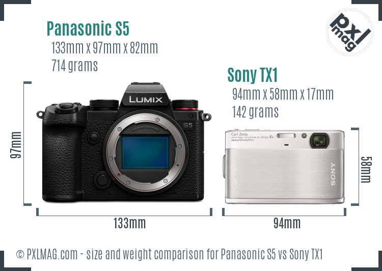 Panasonic S5 vs Sony TX1 size comparison