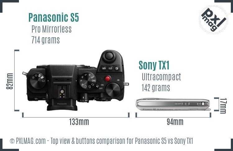 Panasonic S5 vs Sony TX1 top view buttons comparison