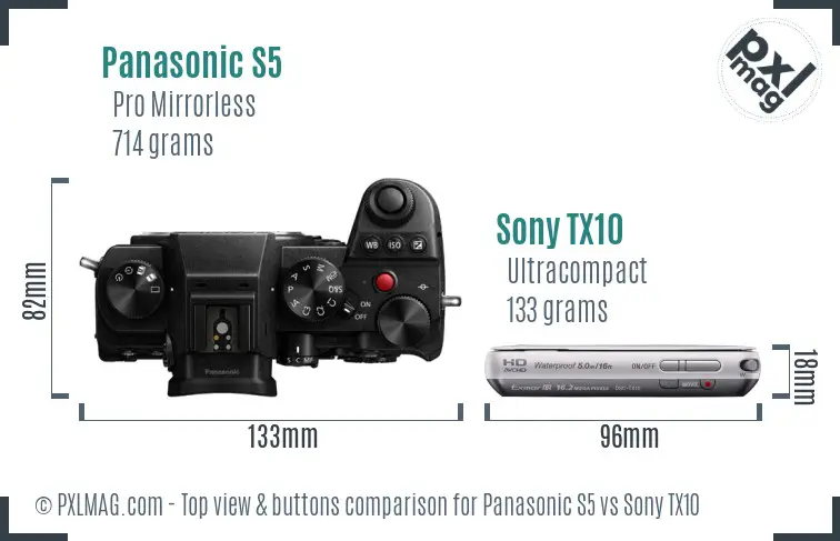 Panasonic S5 vs Sony TX10 top view buttons comparison