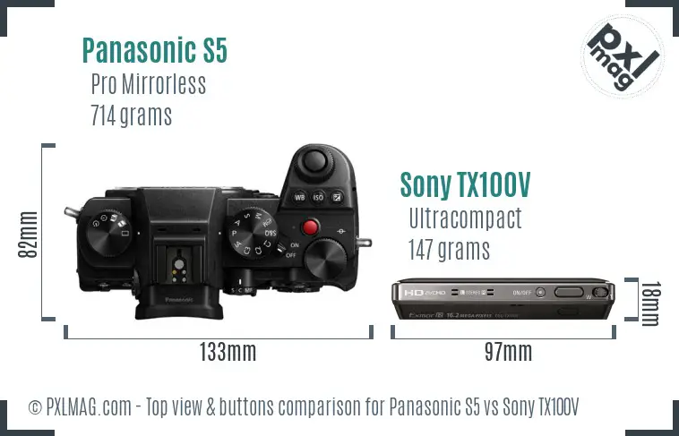 Panasonic S5 vs Sony TX100V top view buttons comparison