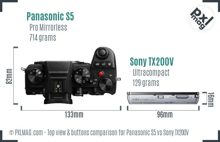 Panasonic S5 vs Sony TX200V top view buttons comparison