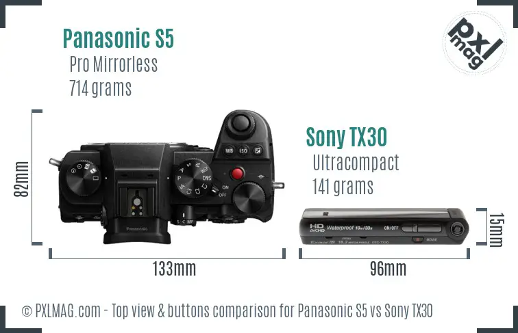 Panasonic S5 vs Sony TX30 top view buttons comparison Panasonic S5 vs Sony TX30 top view buttons comparison