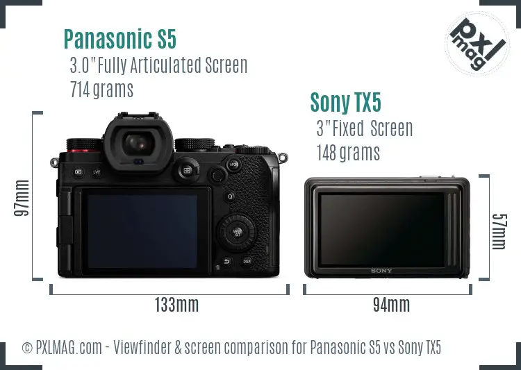 Panasonic S5 vs Sony TX5 Screen and Viewfinder comparison