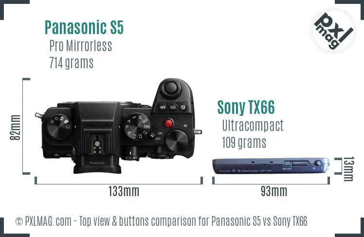 Panasonic S5 vs Sony TX66 top view buttons comparison