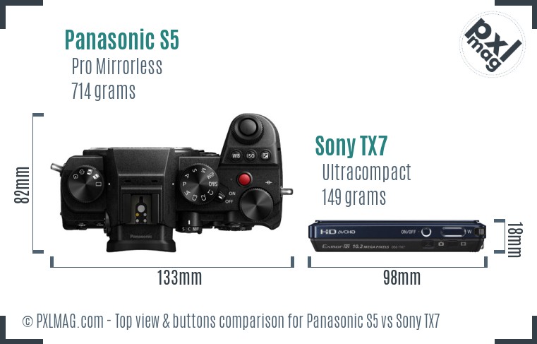 Panasonic S5 vs Sony TX7 top view buttons comparison