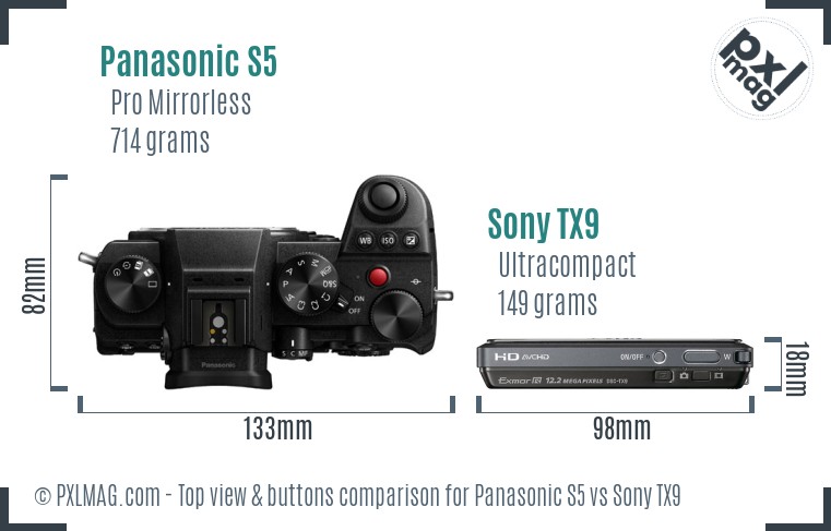 Panasonic S5 vs Sony TX9 top view buttons comparison