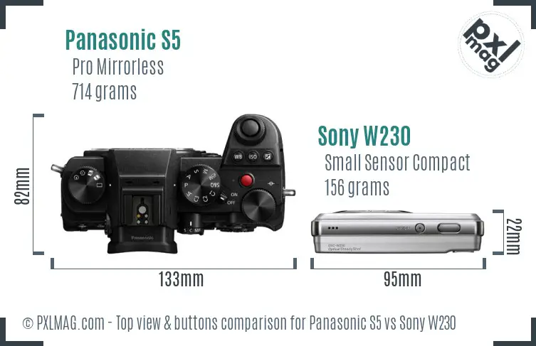 Panasonic S5 vs Sony W230 top view buttons comparison Panasonic S5 vs Sony W230 top view buttons comparison
