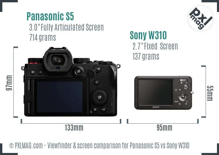 Panasonic S5 vs Sony W310 Screen and Viewfinder comparison