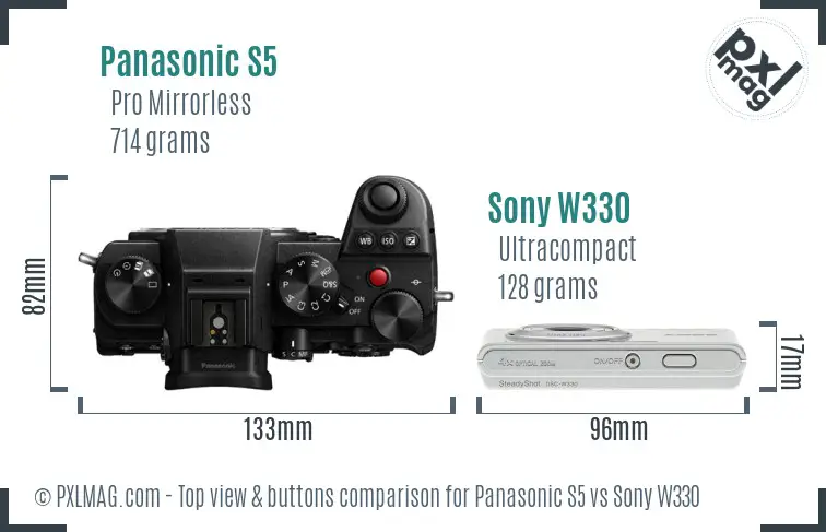 Panasonic S5 vs Sony W330 top view buttons comparison