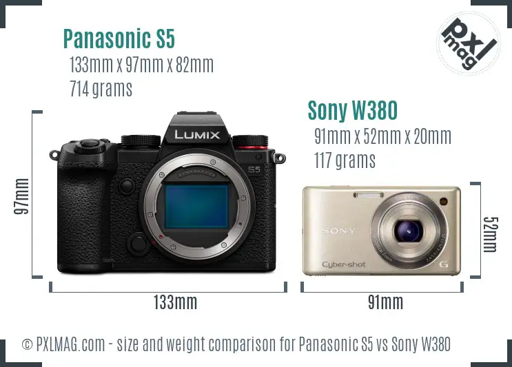 Panasonic S5 vs Sony W380 size comparison