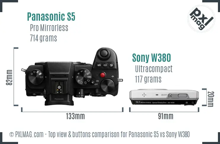 Panasonic S5 vs Sony W380 top view buttons comparison