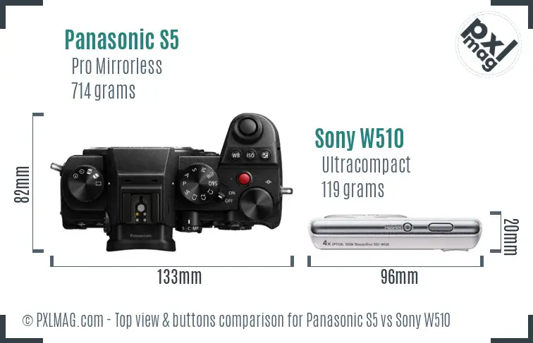 Panasonic S5 vs Sony W510 top view buttons comparison