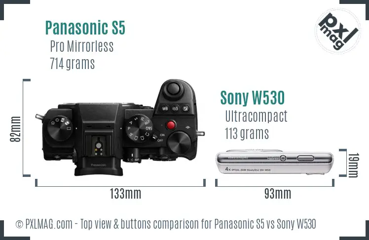 Panasonic S5 vs Sony W530 top view buttons comparison Panasonic S5 vs Sony W530 top view buttons comparison
