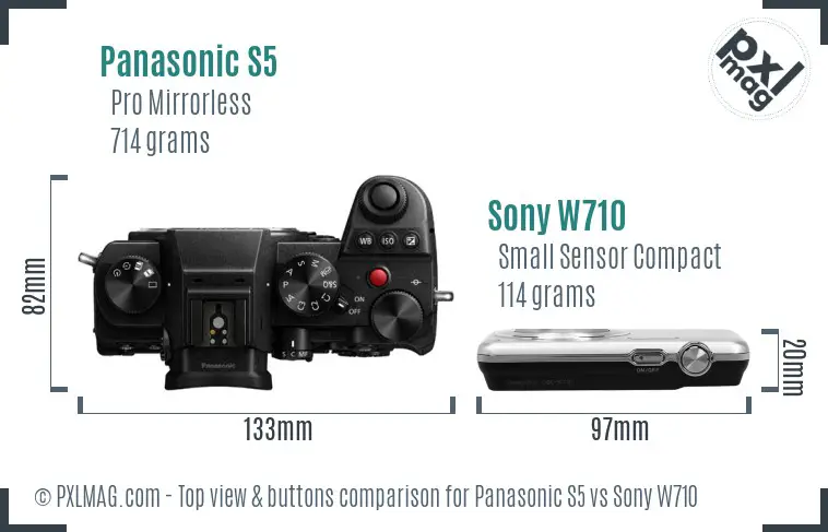 Panasonic S5 vs Sony W710 top view buttons comparison
