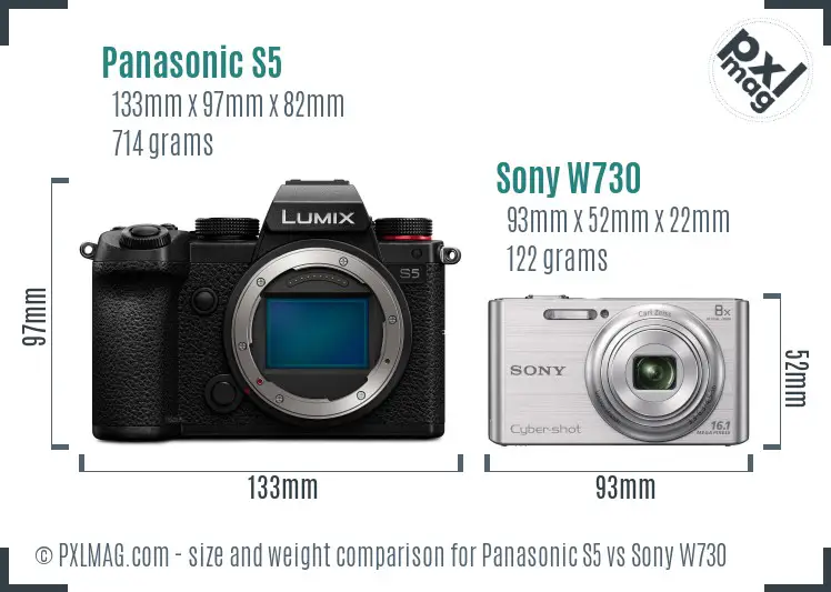 Panasonic S5 vs Sony W730 size comparison