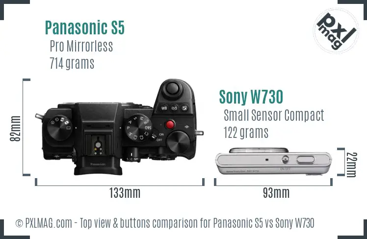 Panasonic S5 vs Sony W730 top view buttons comparison