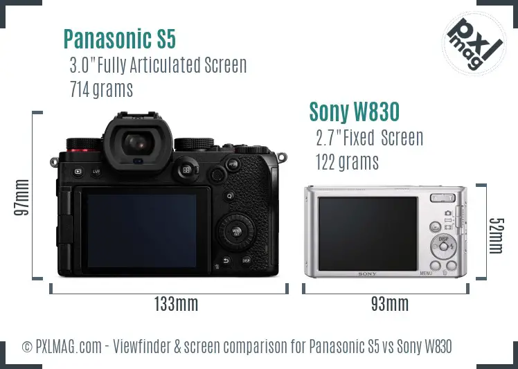 Panasonic S5 vs Sony W830 Screen and Viewfinder comparison