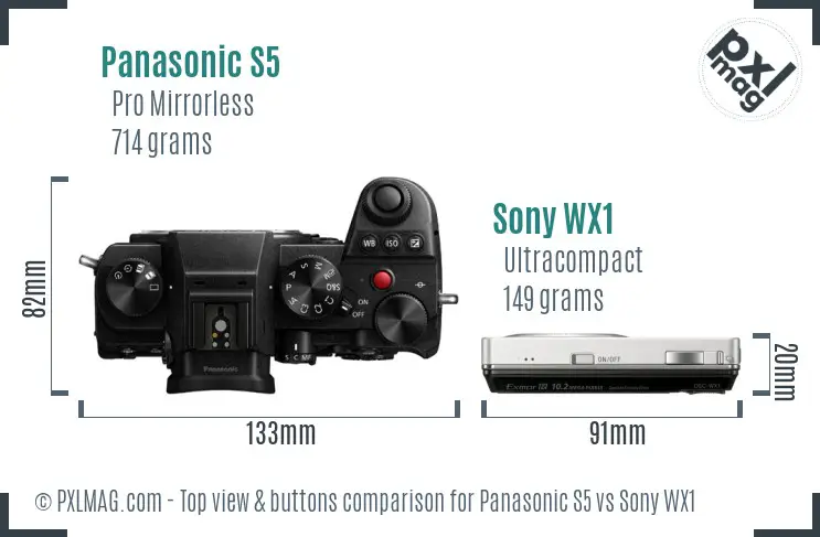 Panasonic S5 vs Sony WX1 top view buttons comparison