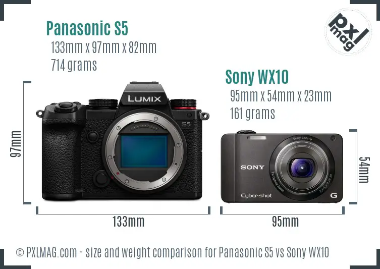 Panasonic S5 vs Sony WX10 size comparison