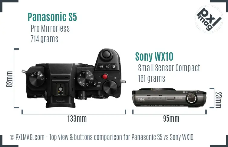 Panasonic S5 vs Sony WX10 top view buttons comparison