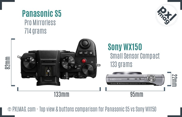 Panasonic S5 vs Sony WX150 top view buttons comparison